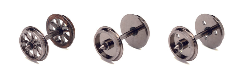 Hornby R8097 12.6mm Diameter Metal 3 Hole Disc Wheel/Axle Set (Quantity 10) OO Gauge