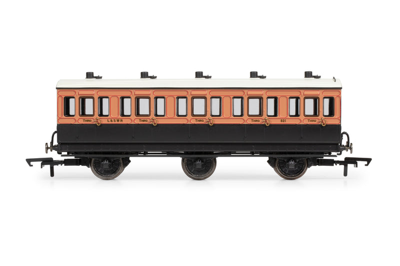 Hornby R40291 LSWR, 6 Wheel Coach, 3rd Class, 821