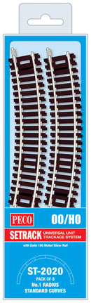 Peco Setrack ST-2020 Pack Of 8 No. 1 Radius Standard Curves, OO Gauge