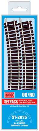 Peco Setrack ST-2035 Pack Of 8 No. 4 Radius Standard Curves, OO gauge