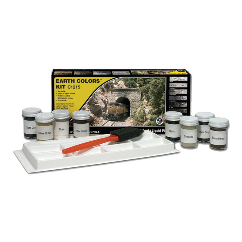 Woodland Scenics C1215 Earth Colours Liquid Pigment Kit, 8 Colours, Brush & Palette