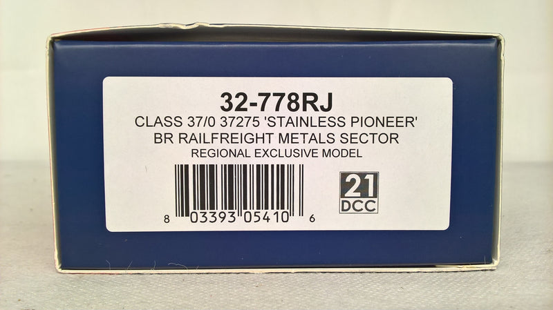 Bachmann 32-778RJ Class 37/0 37275 'Stainless Pioneer' BR Railfreight Metals Sector Regional Exclusive Model DCC Ready OO Gauge *Pre-Owned*