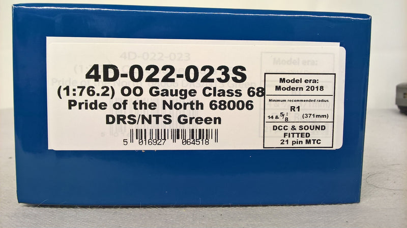 Dapol 4D-022-023S Class 68 "Pride of the North" 68006 DRS/NTS Green DCC Sound Fitted OO Gauge