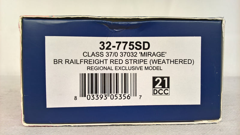 Bachmann 32-775SD Class 37-0 37032 "Mirage" BR Railfrieght Red Stripe Weathered Regional Exclusive Model DCC Ready OO Gauge (Pre-owned)