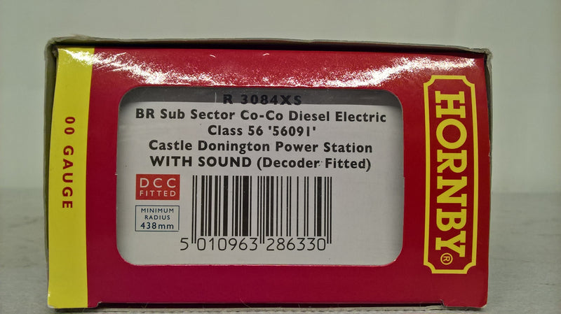 Hornby R3084XS BR Sub Sector Co-Co Diesel Electric Class 56 '56091' Castle Donington Power Station DCC Sound Fitted OO Gauge (Pre-owned)