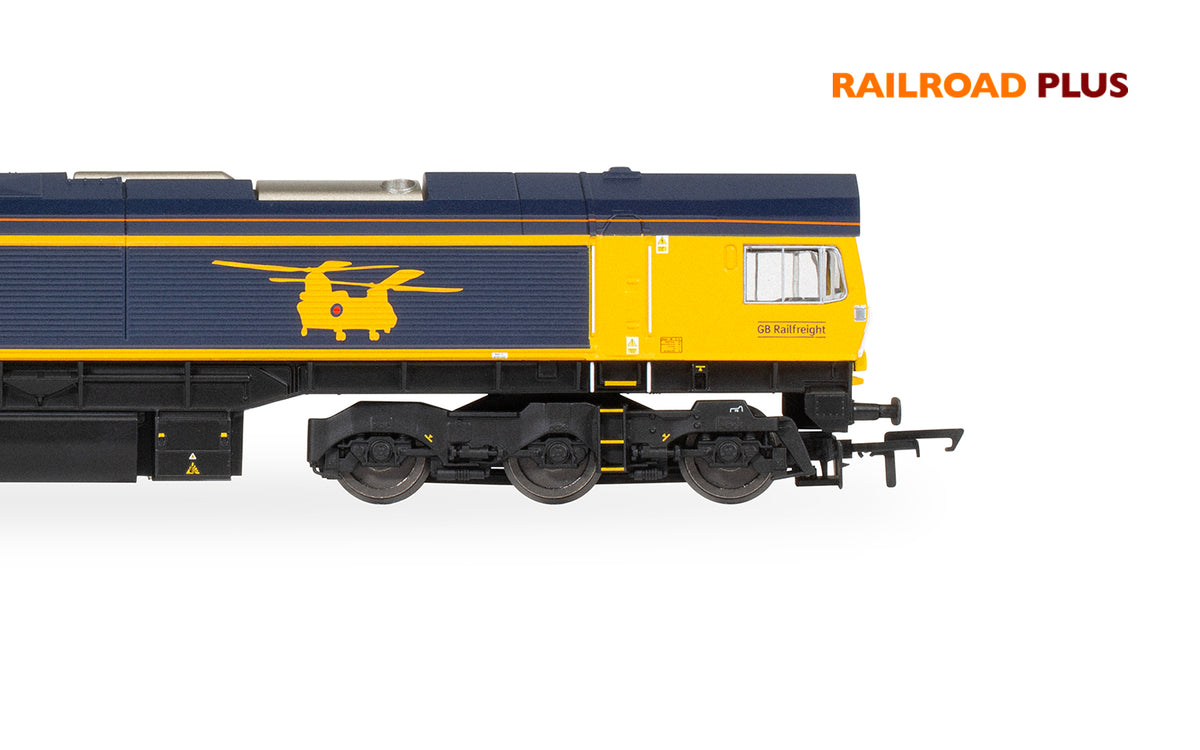 Hornby Railroad Plus – Locomotive Diesel Class 66 GBRf Chinook 66723 – Échelle 00 – DCC 21 Broches – Livrée Bleu/orange