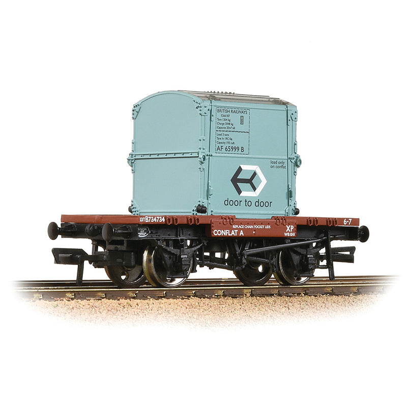 Bachmann 37-978A Conflat Wagon BR Bauxite (Early) With AF Container BR Ice Blue OO Gauge