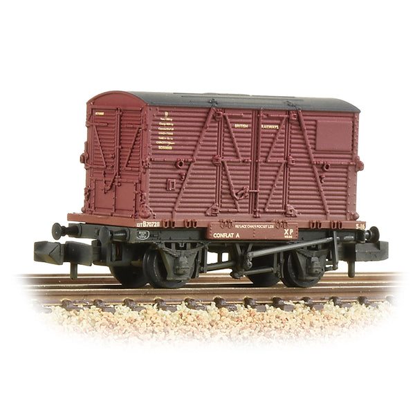 Graham Farish 377-328C Conflat Wagon BR Bauxite (Early) With BD Container BR Crimson (Weathered) N Gauge