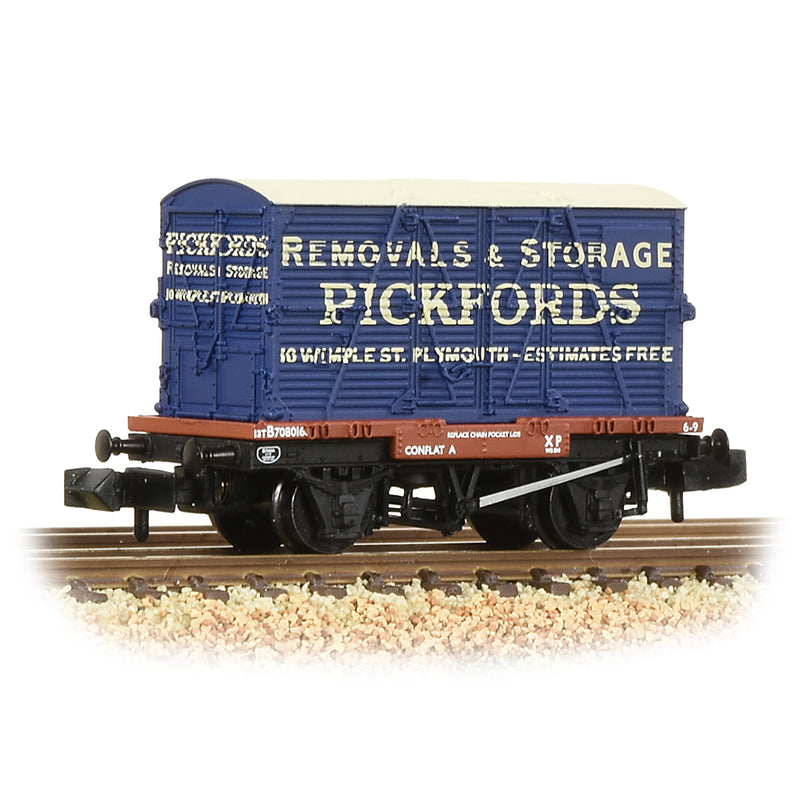 Graham Farish 377-330 Conflat Wagon BR Bauxite (Early) With BD Container 'Pickfords' N Gauge