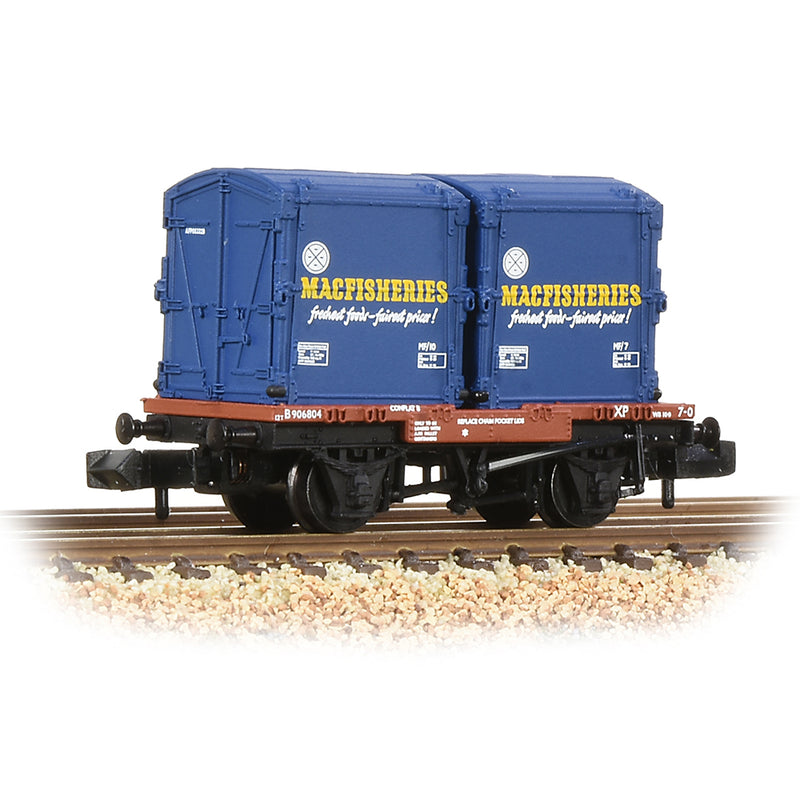 Graham Farish 377-342 Conflat Wagon BR Bauxite (Early) With Two AF Containers 'Mac Fisheries' N Gauge