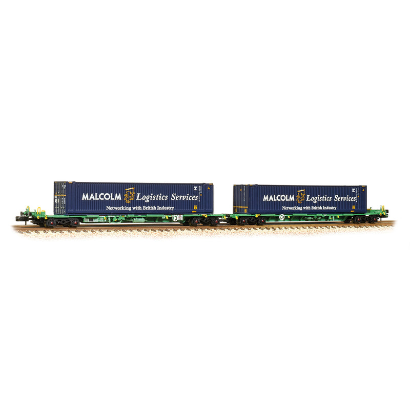 Graham Farish 377-353A Intermodal Bogie Wagons With Two 45FT Containers ' Malcolm Logistics' N Gauge