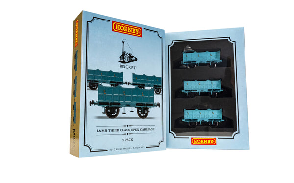 Hornby R40102 L&MR Stephenson's Rocket Third Class Open Carriage (3 Pack) OO Gauge