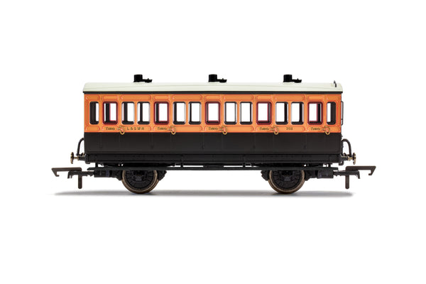 Hornby R40108 L&SWR 4 Wheel 3rd Class Coach (With Lights) No.302 OO Gauge